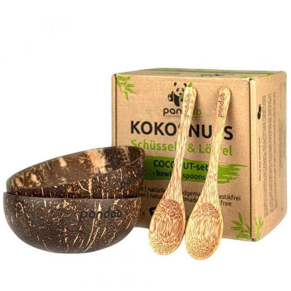pandoo Kokosnuss-Set Schüsseln & Löffel