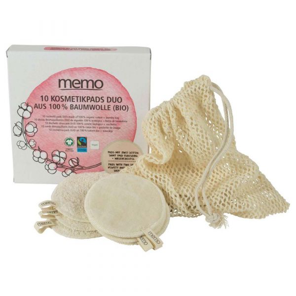 Memo Bio-Baumwoll-Kosmetik Pads DUO inkl. Wäschebeutel Memo Bio-Baumwoll-Kosmetik Pads DUO inkl. Wäschebeutel