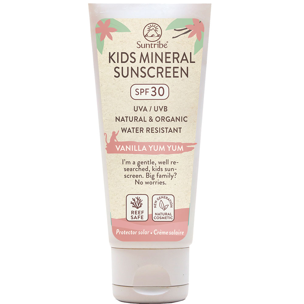 Suntribe Crème solaire bio minérale pour enfants Vanille FPS 30 100 ml - Protection solaire