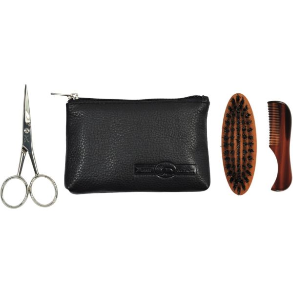 Gold Dachs Bartset im Lederetui 3tlg. Bartkamm Bartbürste Bartschere