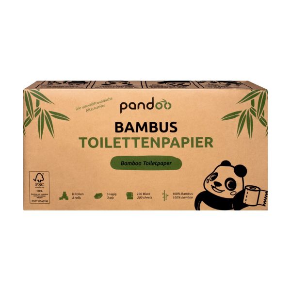 pandoo Toilettenpapier 8 Rollen Bambus 200 Blatt 3-lagig