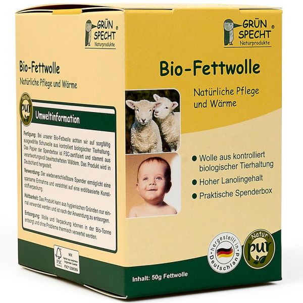 Grün Specht Bio-Fettwolle