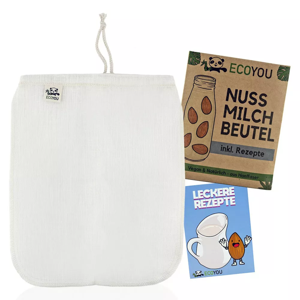 ECOYOU Nussmilchbeutel aus Hanffaser inkl. Rezepte