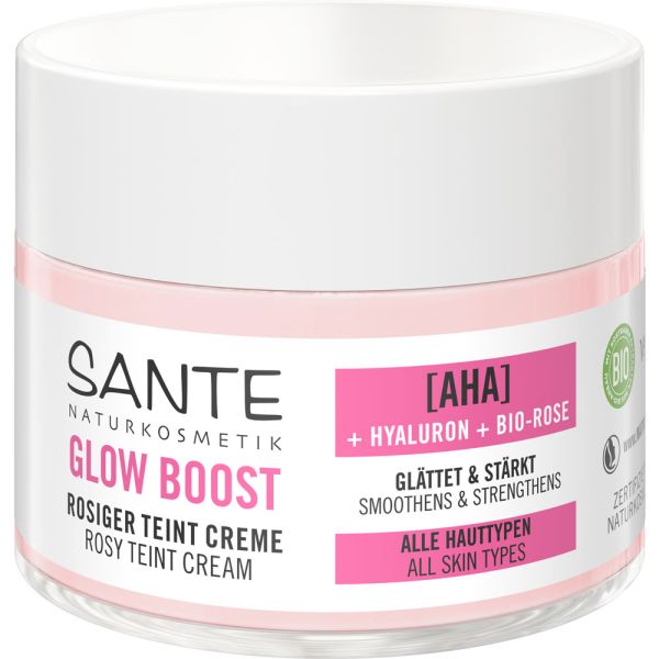 Sante Glow Boost Rosiger Teint Creme AHA, Hyaluron & Bio-Rose