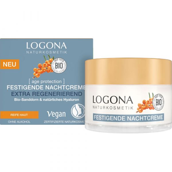 Logona AGE PROTECTION festigende Nachtcreme extra regenerierend Bio-Sanddorn & Natürliches Hyaluron