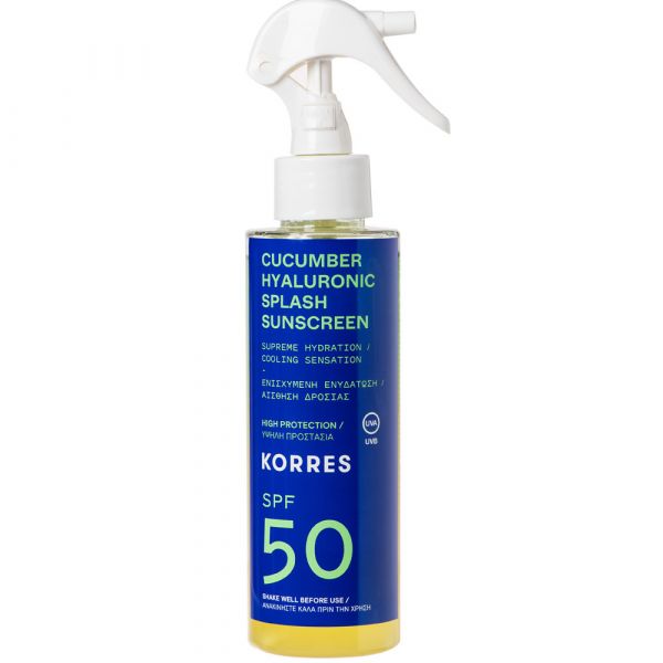 Korres CUCUMBER HYALURONIC SPLASH 2-Phasen-Sonnenschutzspray für Gesicht und Körper SPF50 Korres CUCUMBER HYALURONIC SPLASH 2-Phasen-Sonnenschutzspray für Gesicht und Körper SPF50