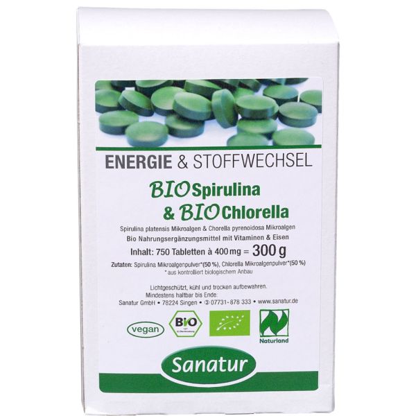 Sanatur Bio Spirulina + Chlorella Tabletten 750 Stück