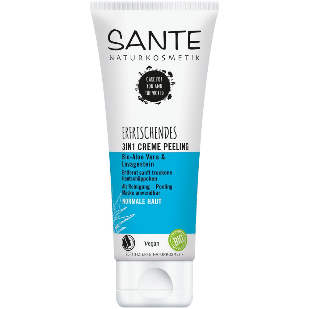 Sante Erfrischendes 3in1 Creme Peeling Bio-Aloe Vera & Lavagestein