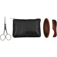 Gold Dachs Bartset im Lederetui 3tlg. Bartkamm Bartbürste Bartschere