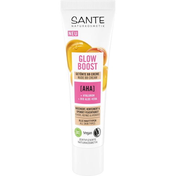 Sante Glow Boost getönte BB Creme AHA, Hyaluron & Bio-Aloe Vera
