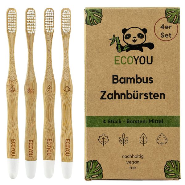 ECOYOU Bambus Zahnbürste 4 Stück