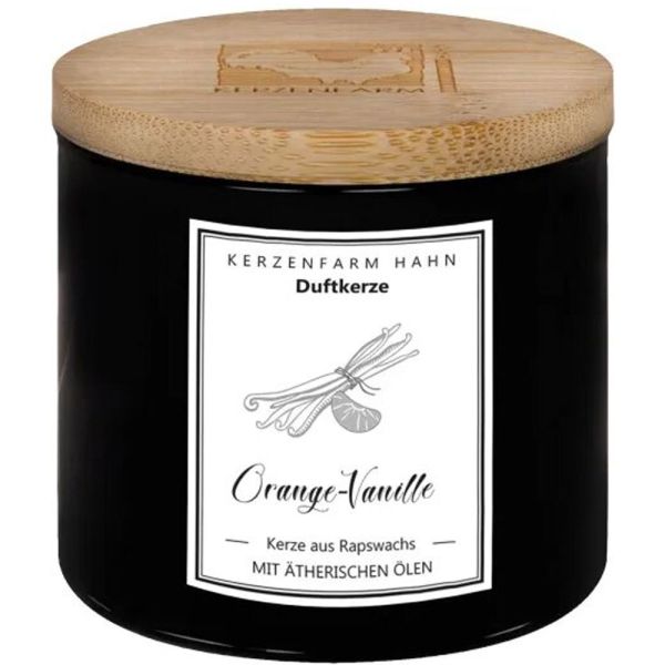 Kerzenfarm Hahn Duftkerze Trendglas schwarz Orange Vanille