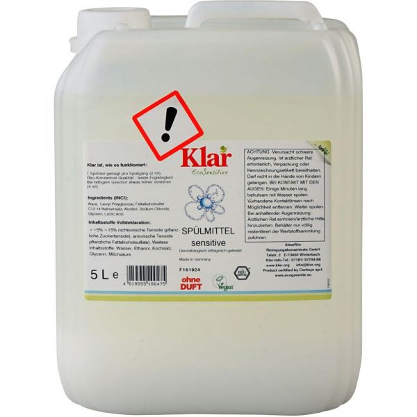 Klar Spülmittel sensitive ohne Duft 5 Liter