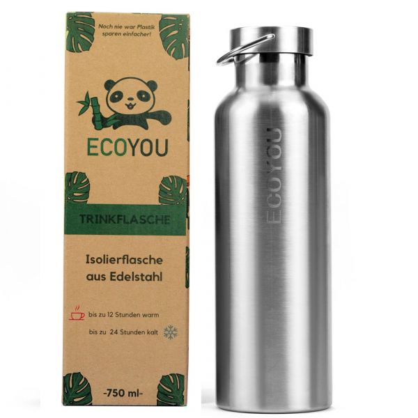 ECOYOU Trinkflasche Edelstahl silber 750ml