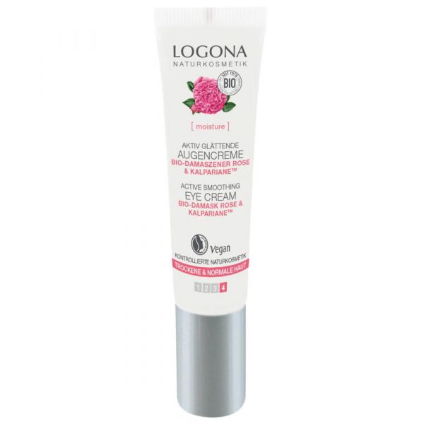 Logona aktiv glättende Augencreme Bio-Damaszener Rose & Kalpariane