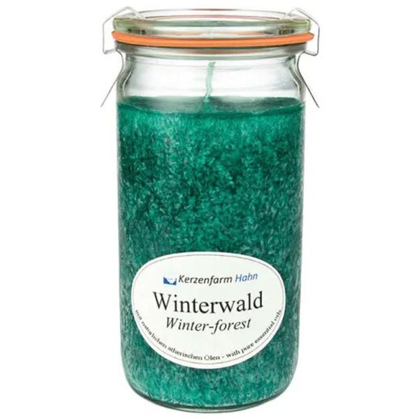 Kerzenfarm Hahn Stearin Kerze Weckglas Winterwald