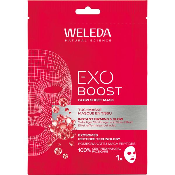 WELEDA Exo Boost Youth Power Glow Tuchmaske Granatapfel