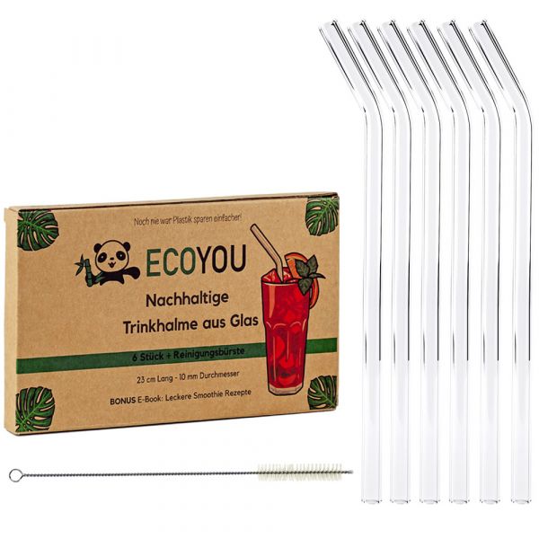 ECOYOU Glas Trinkhalme gebogen 6er Set