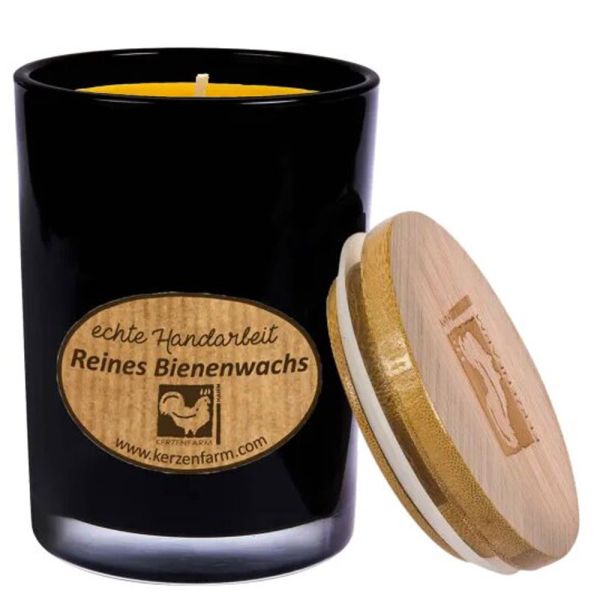 Kerzenfarm Hahn Bienenwachskerze Glas schwarz