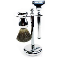 Gold Dachs Rasierset Dachshaar Metall chrom MACH3